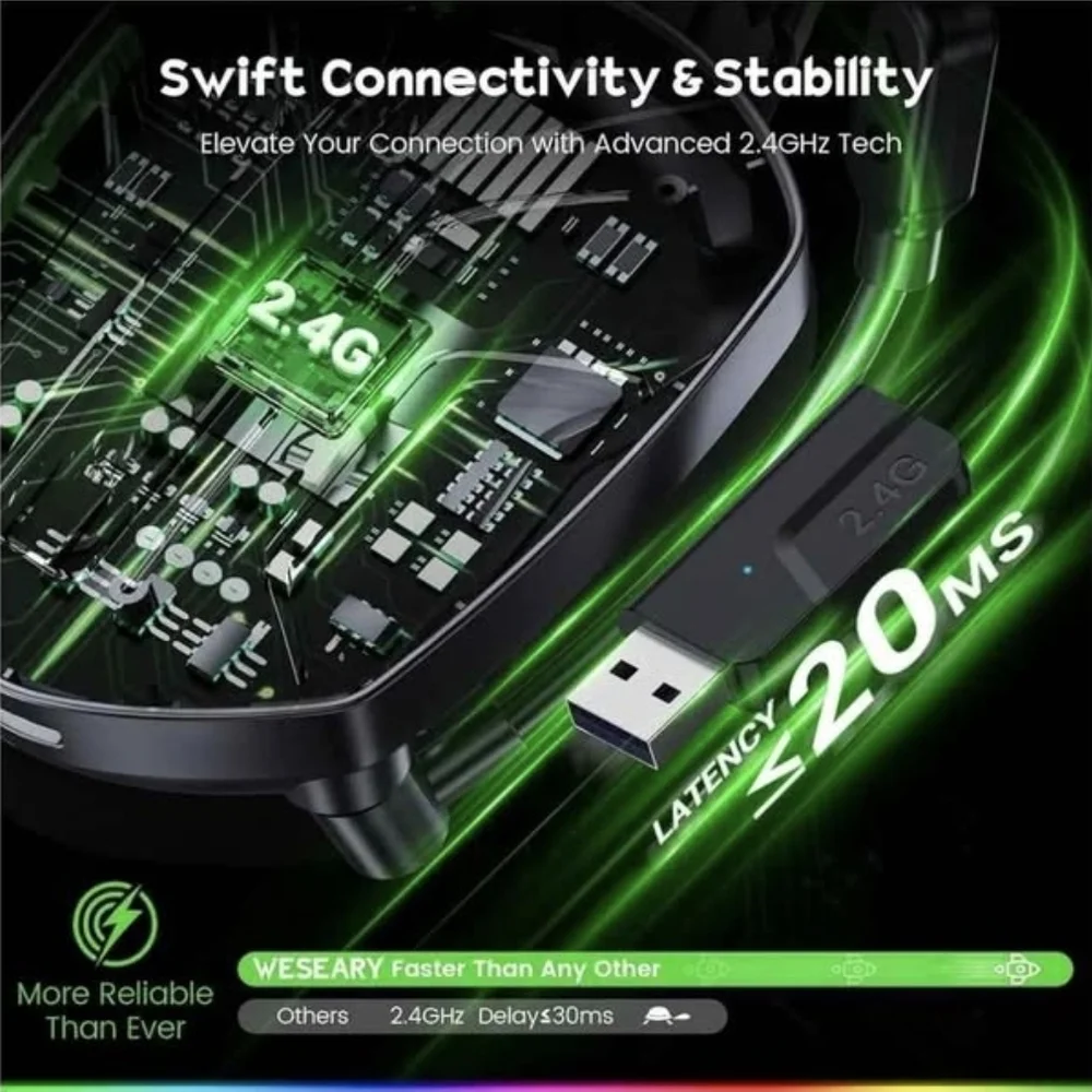 wireless Black Gaming Headset with RGB Lighting
